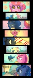 Size: 520x1200 | Tagged: safe, artist:bakki, character:princess cadance, character:princess luna, oc, oc:mirror gleam, bread, comic, disguised baby changeling