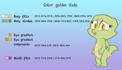 Size: 1024x584 | Tagged: safe, artist:queencold, oc, oc only, oc:jade, species:dragon, baby dragon, dragon oc, dragoness, female, gradient background, reference sheet, solo