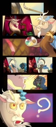 Size: 600x1350 | Tagged: safe, artist:bakki, character:discord, character:princess luna, oc, oc:mirror gleam, species:changeling, comic, disguised baby changeling, double take, hilarious in hindsight, paintbrush, painting, pipe, question mark