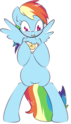 Size: 1101x1920 | Tagged: dead source, safe, artist:kryptchild, character:rainbow dash, species:pegasus, species:pony, :i, aweeg*, banana, bipedal, cute, faec, female, hoof hold, mare, messy eating, nom, request, scrunchy face, smiling, solo, spread wings, waffle, wide eyes, wings