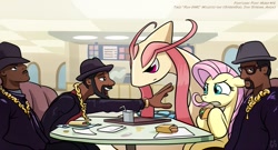 Size: 1177x635 | Tagged: safe, artist:gsphere, character:fluttershy, species:human, cafe, context is for the weak, crossover, fast food, food, milotic, pokémon, restaurant, run dmc, taco