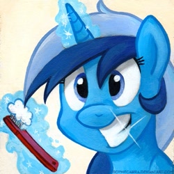 Size: 509x508 | Tagged: safe, artist:kenket, artist:spainfischer, character:minuette, female, magic, smiling, solo, sparkling, teeth, toothbrush, toothpaste