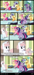 Size: 1000x2214 | Tagged: safe, artist:skipsy, character:applejack, character:fluttershy, character:nurse redheart, character:pinkie pie, character:rainbow dash, character:rarity, character:spike, character:twilight sparkle, comic:dawn of a new day, comic, dawn of a new day, fanfic, hospital, mane six, sad, suggestive series