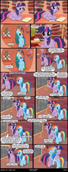 Size: 900x2272 | Tagged: safe, artist:skipsy, character:rainbow dash, character:twilight sparkle, comic:dawn of a new day, ship:twidash, bandage, comic, female, golden oaks library, hug, lesbian, library, shipping, suggestive series