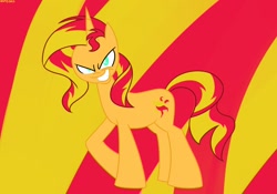 Size: 1280x896 | Tagged: safe, artist:mofetafrombrooklyn, character:sunset shimmer, species:pony, female, grin, looking at you, solo