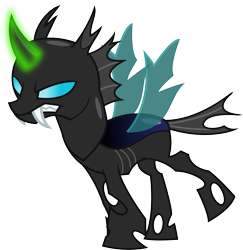 Size: 6322x6500 | Tagged: safe, artist:theshadowstone, species:changeling, absurd resolution, glowing horn, magic, put out, simple background, solo, transparent background, vector