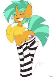 Size: 1280x1861 | Tagged: dead source, safe, artist:kryptchild, character:snails, species:pony, clothing, colt, commission, eyeliner, eyes closed, glitter shell, grin, lipstick, makeup, male, scarf, simple background, smiling, socks, solo, striped socks, trap, white background