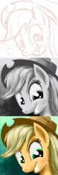 Size: 797x2383 | Tagged: safe, artist:gsphere, character:applejack, species:earth pony, species:pony, g4, bust, female, mare, photoshop, portrait, progress, solo