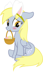 Size: 5975x10006 | Tagged: safe, artist:up1ter, character:derpy hooves, species:pegasus, species:pony, g4, absurd resolution, basket, blushing, bunny ears, cute, easter, female, floppy ears, inkscape, mare, mouth hold, muffin, simple background, sitting, solo, transparent background, vector