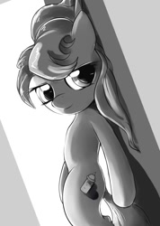Size: 647x909 | Tagged: safe, artist:gsphere, oc, oc only, oc:cream heart, species:earth pony, species:pony, black and white, female, grayscale, hooves, mare, monochrome, solo