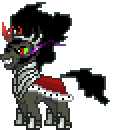 Size: 114x130 | Tagged: safe, artist:botchan-mlp, character:king sombra, species:pony, species:umbrum, species:unicorn, desktop ponies, animated, armor, cape, clothing, cute, male, pixel art, simple background, solo, sombra's cape, sombradorable, sprite, stallion, standing, transparent background, windswept mane