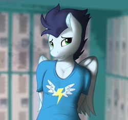 Size: 1283x1206 | Tagged: safe, artist:skipsy, edit, character:soarin', species:anthro, cropped, cute, locker room, male, solo, stupid sexy soarin'