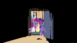 Size: 1280x720 | Tagged: safe, artist:capnpea, edit, character:fluttershy, character:pinkie pie, character:rainbow dash, character:rarity, character:twilight sparkle, door