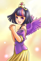 Size: 800x1200 | Tagged: safe, artist:ninjaham, character:twilight sparkle, character:twilight sparkle (alicorn), species:alicorn, species:human, crown, cute, female, humanized, solo, winged humanization, younger
