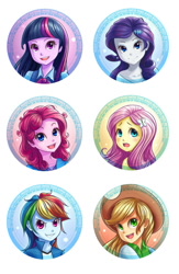 Size: 910x1400 | Tagged: safe, artist:ninjaham, character:applejack, character:fluttershy, character:pinkie pie, character:rainbow dash, character:rarity, character:twilight sparkle, my little pony:equestria girls, buttons, humanized, mane six