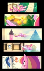 Size: 610x1000 | Tagged: safe, artist:bakki, character:princess cadance, character:shining armor, comic, disguised baby changeling, double take, fire, stuck