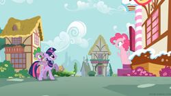 Size: 1280x715 | Tagged: safe, artist:capnpea, edit, edited screencap, screencap, character:pinkie pie, character:spike, character:twilight sparkle, character:twilight sparkle (unicorn), species:dragon, species:earth pony, species:pony, species:unicorn, 2spooky, eye contact, female, fimbriae, frown, ghost, gritted teeth, looking at each other, male, mare, nope.avi, open mouth, raised hoof, scared, wide eyes