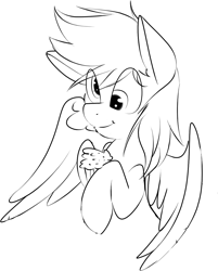 Size: 965x1200 | Tagged: dead source, safe, artist:kryptchild, character:derpy hooves, species:pegasus, species:pony, female, mare, monochrome, muffin, sketch, solo