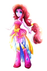 Size: 685x1024 | Tagged: safe, artist:koveliana, character:pinkie pie, my little pony:equestria girls, alternate costumes, chromatic aberration, colored skin, female, humanized, solo