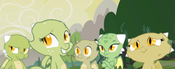 Size: 1024x404 | Tagged: safe, artist:queencold, oc, oc only, oc:jade, species:dragon, baby dragon, dragon oc, dragoness, everfree forest, siblings