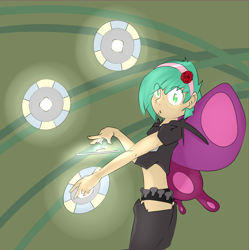 Size: 1064x1070 | Tagged: dead source, safe, artist:kryptchild, character:snails, species:human, :o, clothing, crossover, disc, fairy, freckles, headband, humanized, levitation, light skin, looking at you, male, solo, terraria, trap, wide eyes, wings