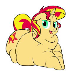Size: 1000x1026 | Tagged: safe, artist:calorie, character:sunset shimmer, species:pony, double chin, fat, female, large butt, obese, plot, simple background, slobset shimmer, solo, white background