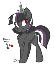 Size: 2471x3000 | Tagged: safe, artist:bluntwhiskey, oc, oc only, oc:feathermoon, parent:king sombra, parent:twilight sparkle, parents:twibra, offspring, reference sheet, solo