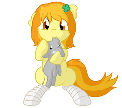 Size: 1280x1137 | Tagged: safe, artist:furrgroup, character:spitfire, species:pegasus, species:pony, clothing, clover, commission, cute, elephant, female, filly, four leaf clover, plushie, socks, solo, striped socks, younger