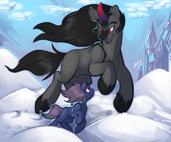 Size: 2500x2083 | Tagged: safe, artist:bluntwhiskey, character:king sombra, oc, oc:nightweaver, parent:king sombra, parent:twilight sparkle, parents:twibra, daddy sombra, father and son, offspring