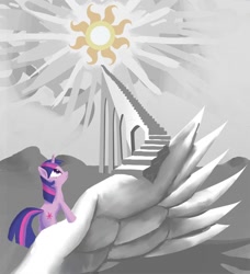 Size: 850x932 | Tagged: safe, artist:gsphere, character:twilight sparkle, character:twilight sparkle (unicorn), species:pony, species:unicorn, female, solo, stairs, sun