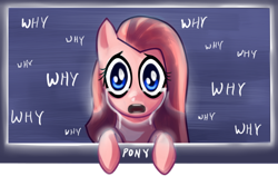 Size: 600x400 | Tagged: dead source, safe, artist:ninjaham, character:pinkamena diane pie, character:pinkie pie, species:earth pony, species:pony, g4, crying, female, fourth wall, looking at you, mare, pony (sony), sad, solo, television, why