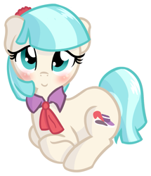Size: 885x1028 | Tagged: safe, artist:furrgroup, character:coco pommel, episode:rarity takes manehattan, g4, my little pony: friendship is magic, blushing, female, looking at you, simple background, smiling, solo