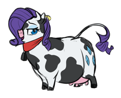 Size: 708x573 | Tagged: safe, artist:calorie, character:rarity, species:cow, chubby, cowbell, cowified, ear tag, fat, female, raricow, solo, species swap, udder