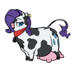 Size: 723x645 | Tagged: safe, artist:calorie, character:rarity, species:cow, cowbell, cowified, ear tag, fat, female, raricow, solo, species swap, udder