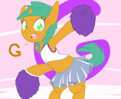 Size: 1100x900 | Tagged: safe, artist:kryptchild, character:snails, armpits, ask glitter shell, belly button, cheerleader, clothing, cute, glitter shell, male, midriff, shellbetes, skirt, solo, tumblr
