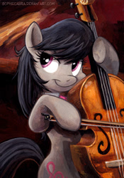 Size: 510x729 | Tagged: safe, artist:kenket, artist:spainfischer, character:octavia melody, species:earth pony, species:pony, cello, female, get, index get, mare, musical instrument, portrait, smiling, solo, traditional art