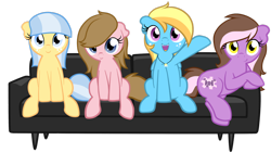 Size: 1280x724 | Tagged: safe, artist:flatmares, artist:furrgroup, oc, oc only, ask, couch, flatmares, group photo, looking at you, open mouth, palindrome get, simple background, smiling