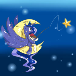Size: 3500x3500 | Tagged: safe, artist:joycall6, character:pipsqueak, character:princess luna, ship:lunapip, female, fishing, male, moon, shipping, stars, straight, tangible heavenly object