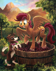 Size: 612x777 | Tagged: safe, artist:kenket, artist:spainfischer, oc, oc only, species:dog, grape stomping, grapes, orchard, scenery, wine, working