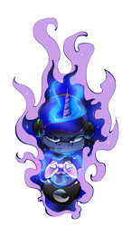 Size: 1500x2778 | Tagged: safe, artist:alumx, character:princess luna, species:alicorn, species:pony, gamer luna, angry, colored, controller, female, looking at you, magic, portrait, simple background, solo, transparent, transparent background