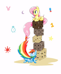 Size: 5000x6000 | Tagged: safe, artist:joycall6, character:fluttershy, character:rainbow dash, ship:flutterdash, absurd resolution, dice, female, lesbian, micro, pile, prehensile tail, shipping