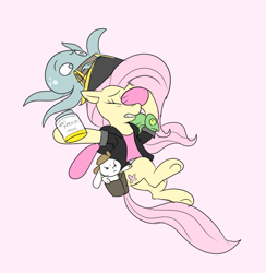 Size: 697x714 | Tagged: safe, artist:metal-kitty, character:angel bunny, character:fluttershy, species:pegasus, species:pony, crossover, female, jar, jarate, mare, pee in container, sniper, snipershy, solo, team fortress 2, urine