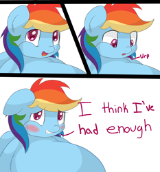 Size: 2800x3005 | Tagged: safe, artist:graphenescloset, character:rainbow dash, belly, blushing, burp, chubby, fat, female, solo