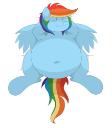 Size: 2800x3200 | Tagged: safe, artist:graphenescloset, character:rainbow dash, species:pegasus, species:pony, belly, belly button, chubby, fat, female, mare, on back, rainblob dash, simple background, solo, white background
