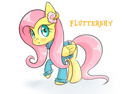 Size: 1200x900 | Tagged: safe, artist:joycall6, character:fluttershy, bottomless, clothing, earmuffs, female, partial nudity, solo, sweater, sweatershy