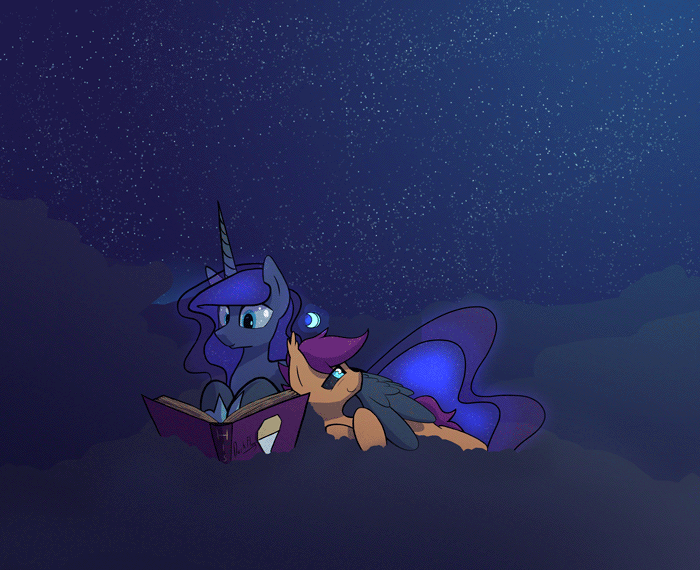 Size: 700x570 | Tagged: safe, artist:darkflame75, character:princess luna, character:scootaloo, species:bat pony, species:pegasus, species:pony, animated, bat ponified, female, hug, scootabat, student of the night, tumblr, winghug