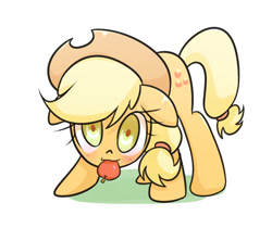 Size: 1200x1008 | Tagged: safe, artist:joycall6, character:applejack, species:pony, apple, applecat, behaving like a cat, blushing, cute, female, jackabetes, mouth hold, silly, silly pony, solo, that pony sure does love apples, who's a silly pony