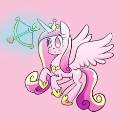 Size: 1200x1200 | Tagged: safe, artist:joycall6, character:princess cadance, arrow, blushing, bow (weapon), bow and arrow, cupid, female, heart, solo