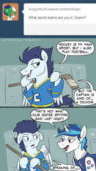 Size: 503x900 | Tagged: safe, artist:spainfischer, character:shining armor, character:soarin', ask, canterlot high, canterlot high blog, hockey, tumblr