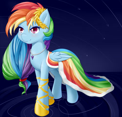 Size: 1045x1000 | Tagged: safe, artist:dstears, character:rainbow dash, species:pegasus, species:pony, episode:the best night ever, g4, my little pony: friendship is magic, clothing, dress, female, gala dress, laurel, laurel wreath, solo